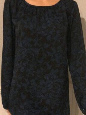 Ann Taylor Loft Med Blue/Black Long Sleeve Blouse